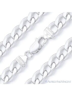 11mm Cuban / Curb Link Italian Chain Necklace in Solid .925 Sterling Silver 24"